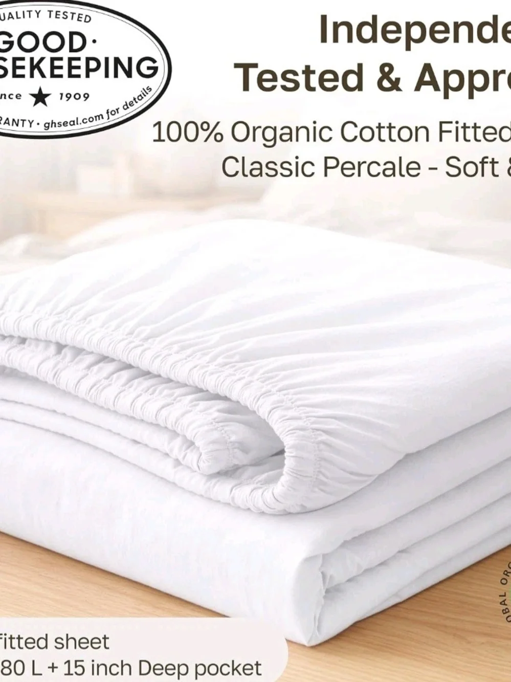 New Organic Cotton King Size Fitted Sheet California Design Den Percale White